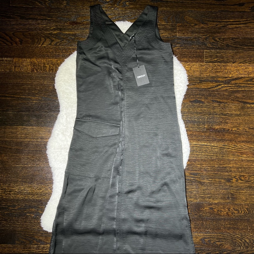 NWT DKNY Black V Neck Maxi Dress with Cargo Pocket Size XXS - Picture 4 of 14